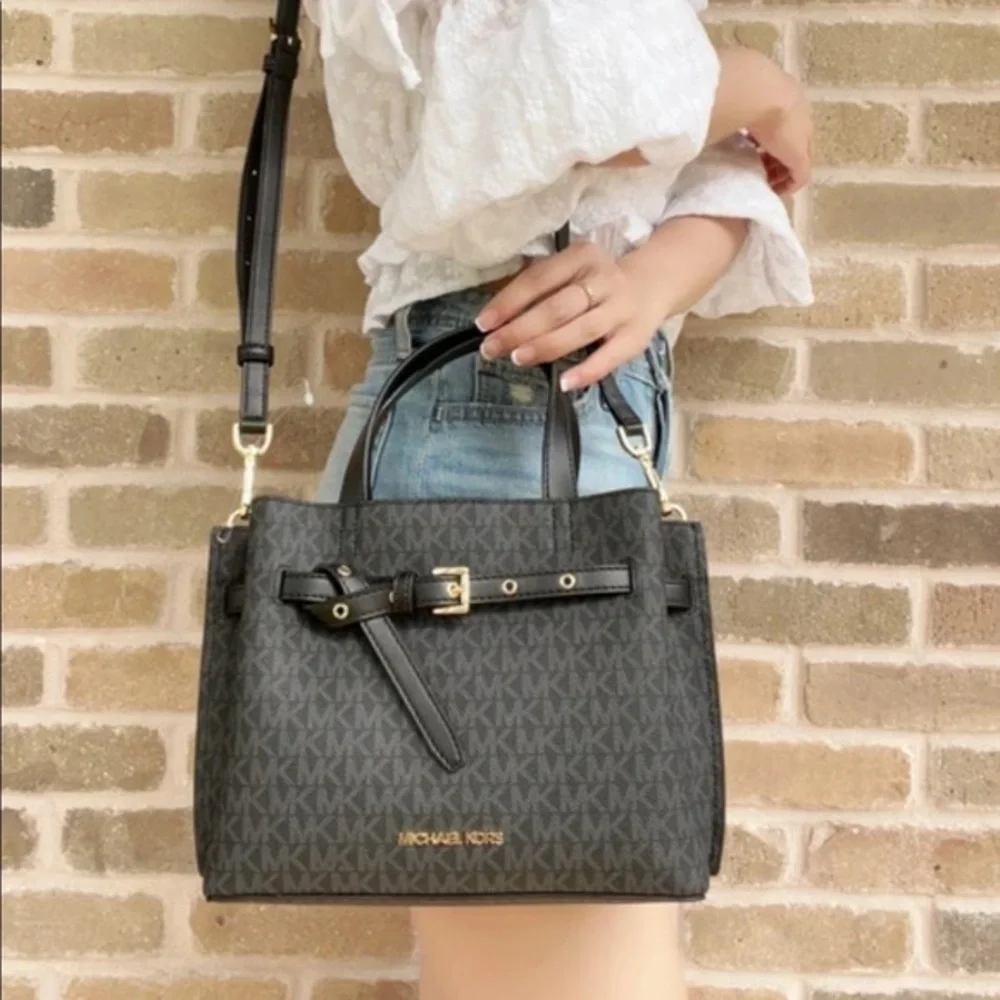 Michael Kors Small Satchel Crossbody Bag Black MK Signature